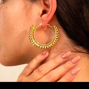 CUBAN CHAIN HOOP EARRINGS 18K GOLD PLATED